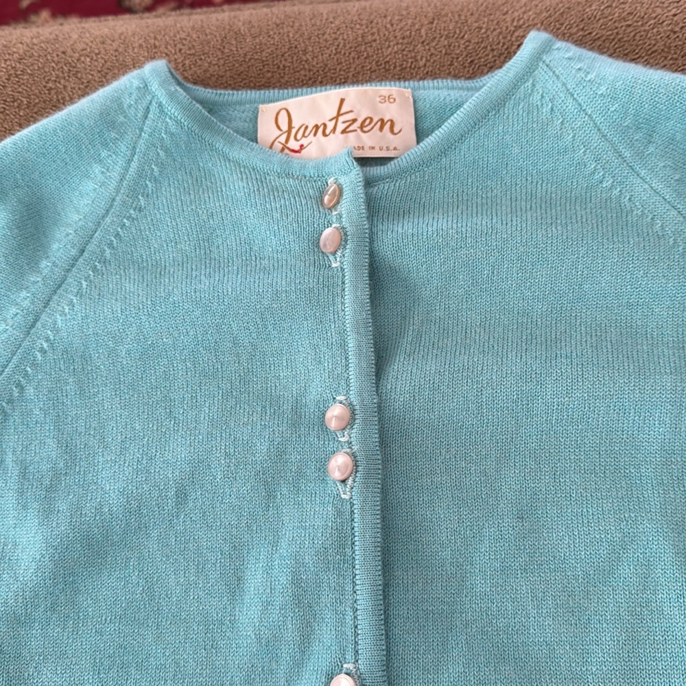 Vintage Jantzen Size 36 Button Front Blue Sweater Cardigan (TD) - Picture 3 of 7